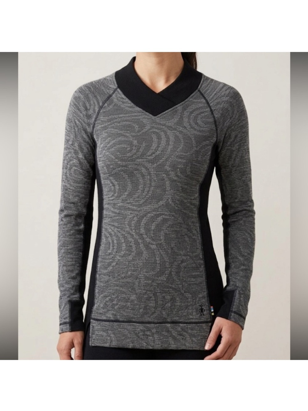 Smartwool Merino Wool Base Layer Sweater Vneck Size Medium Grey Black